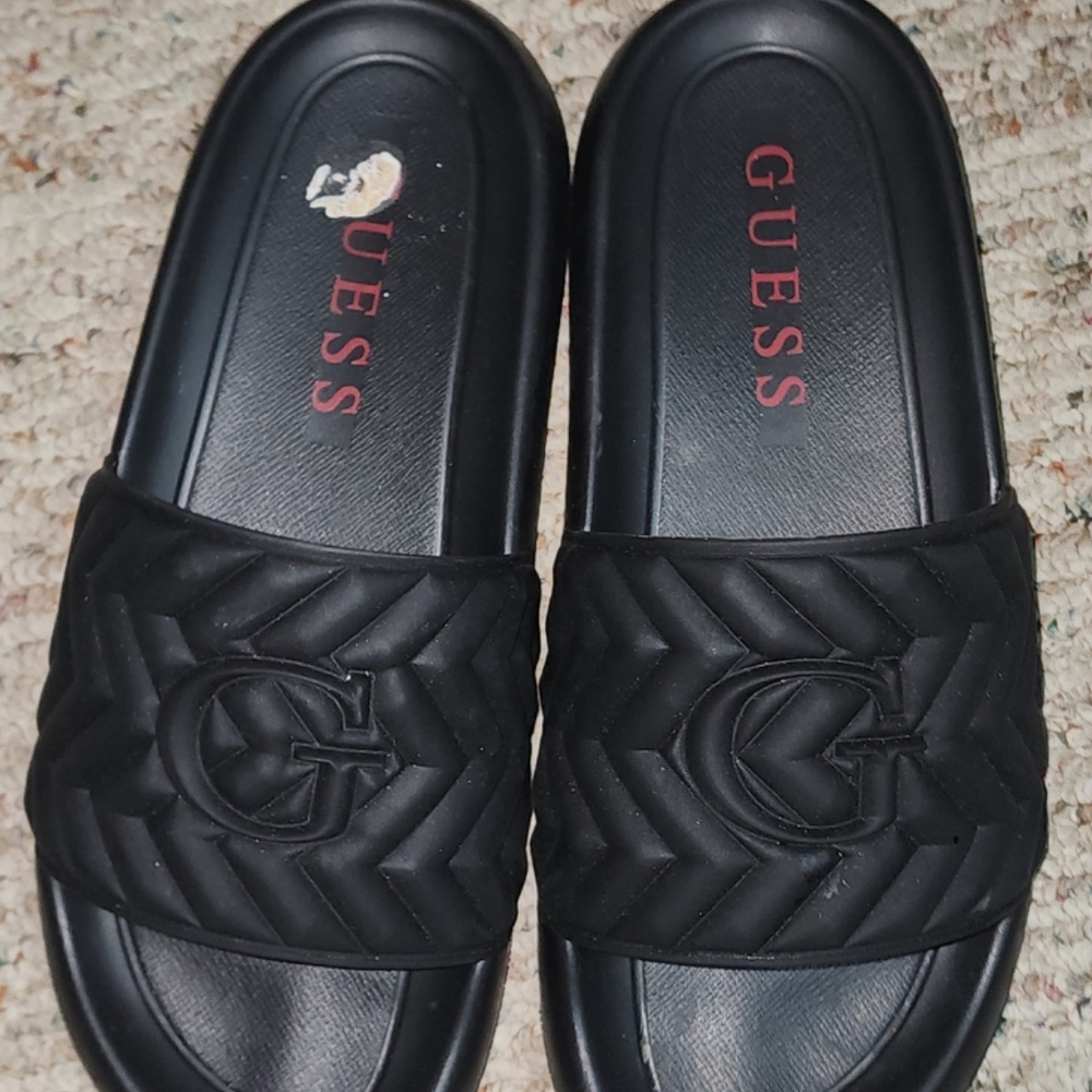 Guess Quilted Black Slide Sandals